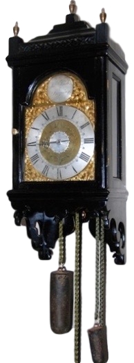 Een bijzonder Engels wandklokje (Hoodclock) gesigneerd James Iris Steyning, ca. 1785.